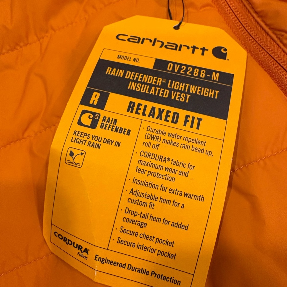 NWT Carhartt Rain Defender Insulated Vest Orange 3XL Relaxed Fit Workwear - Picture 4 of 14